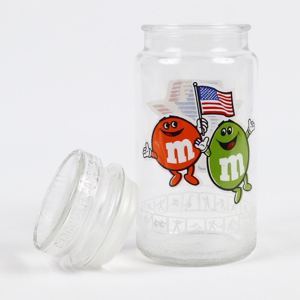 Vtg 1984 M&Ms Los Angeles Olympiad Collectible Olympics Candy Jar Canister & Lid